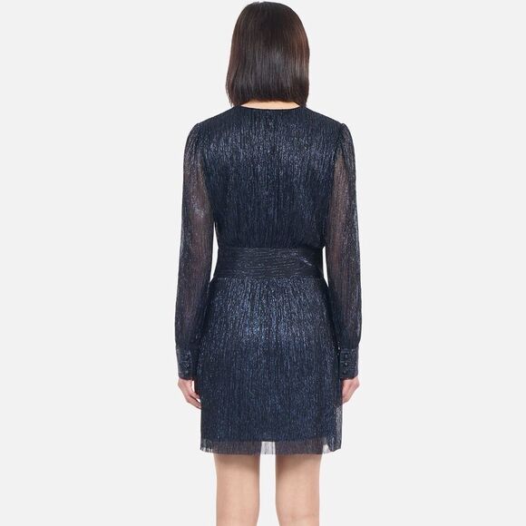 NWT The Kooples NAVY BLUE METALLIC JERSEY SHORT DRESS womens size 8 - Picture 2 of 16